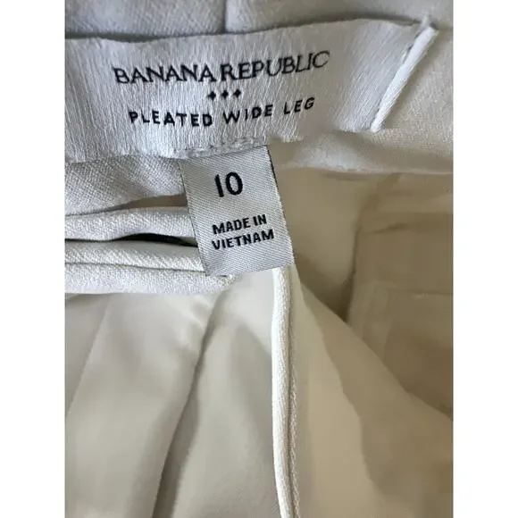 Banana Republic Relaxed Trouser Pleated Wide Leg Pockets Cream Women's Size 10 - Picture 7 of 14